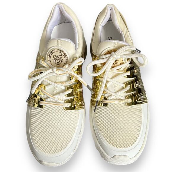 Plein Sport Gold Metallic Lace Up Shoes White Size 37/7 - Picture 10 of 16